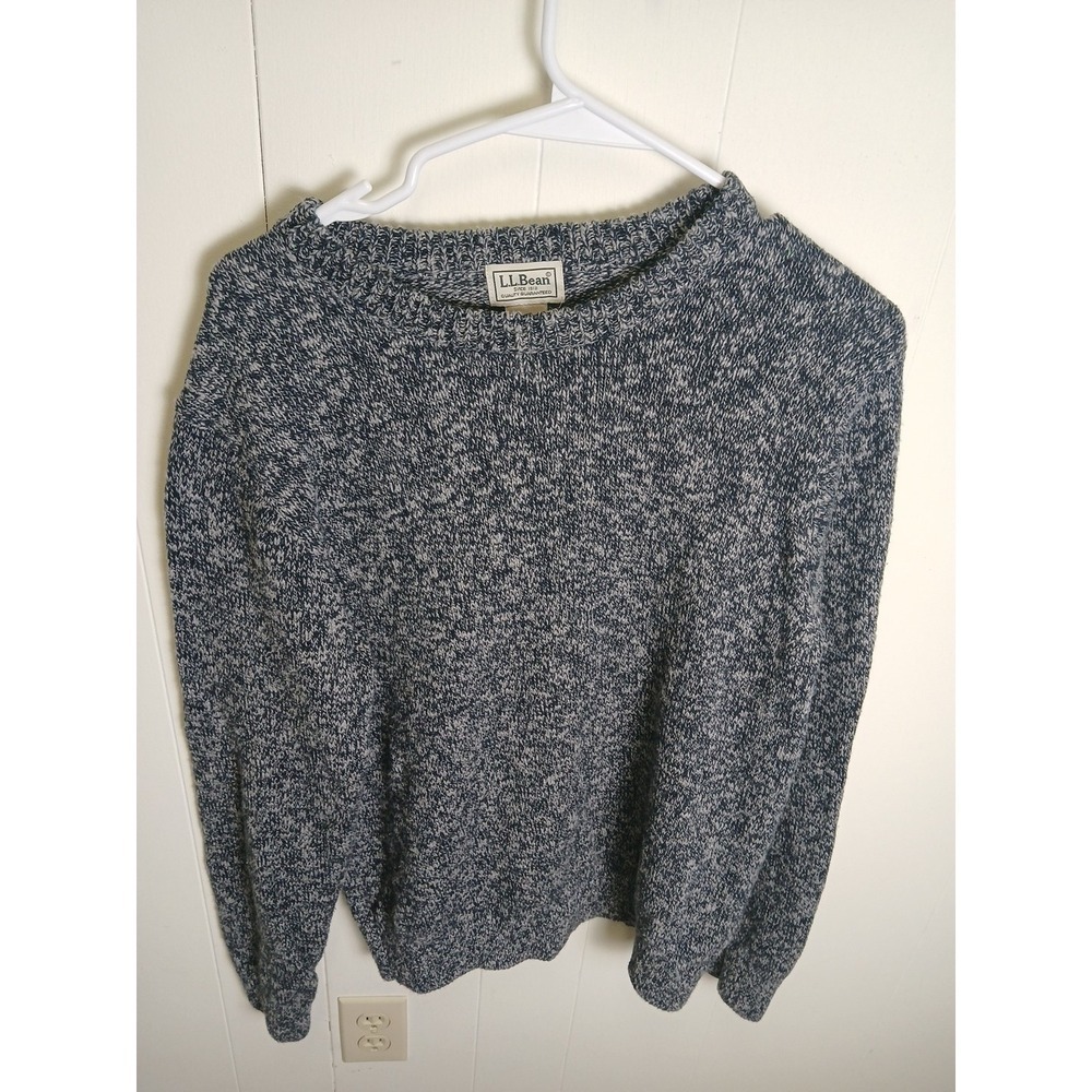LL BEAN Men's Small Black Gray Heather Cotton Crew Neck Long Sleeve Sweater